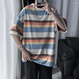 Camisetas masculinas Hip Hop 2023 Breve Engraçado Stripe Tshirt Estilo College Verão Retro Harajuku Roupas Pulôver Criativo Masculino Streetwear