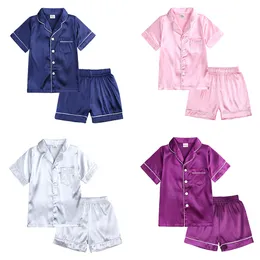 Pyjamas Filles Pyjamas Ensemble Automne À Manches Courtes Vêtements De Nuit Pour Enfants Ensemble Faux Pyjamas En Soie Garçon Pyjamas costumes pour Enfants Home Wear Vêtements 230605