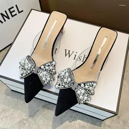 Slippers Elegant Women Party Wedding Shoes Fashion Slipper Butterfly High Heels Sexy Pointed Toe PVC Transparent Pumps Sandals Lady