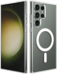 Чистые магнитные чехлы для телефона для Samsung Galaxy S23 S22 S21 Plus Ultra с беспроводной зарядкой Shock -Resean Прозрачный акриловый телефон.