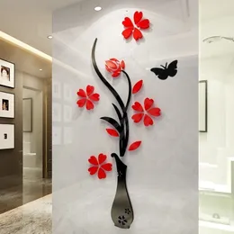 Vaso di fiori multi-pezzo 3D Decorazione acrilica Adesivo murale Arte fai da te Poster da parete Decorazioni per la casa Camera da letto Adesivi murali sul muro