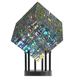 Decorative Objects Figurines Magical Cube Statue Sculpture Yellow Blue Cube Art Ornaments Magik Chroma Cube Glass Home Decoration Crafts 230605