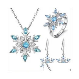 Collares pendientes 3 Unids / set Trendy Ocean Blue Snowflake Set Womens Girls Anillo Collar Joyas Para la Fiesta de Navidad Accesorios Drop Dhvz2