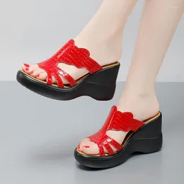 Slippers Small Size 32-43 Quality Patent Leather Shoes High Heels Slides Summer 2023 Women's Casual Platform Wedges Office Mom