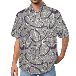 Men's Casual Shirts Retro Mod Shirt Gray Geometric Beach Loose Hawaiian Novelty Blouses Short Sleeve Custom Oversized Top