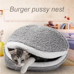 Letti per gatti Hamburger House Bed Winter Warm Plush Pet Dog Sofa Burger Sacco a pelo Puppy Kitten Nest Cushion Mat