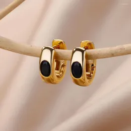 Hoop Earrings Oval Zircon For Women Stainless Steel Earring 2023 Trending Luxury Couple Wedding Aesthetic Jewelry Aretes Mujer