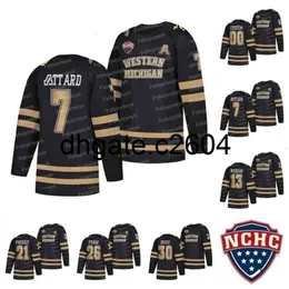 CC2604 THR West Michigan Broncos Black College Hockey Jersey 2022 NCHC 7 Ronnie Attard 13 Drew Worrad 21 Josh Passolt 26 Ethen Frank 30 Brandon Bussi