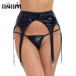 Garters Black Women Wetlook Patent Leather Garter Panty Plastic/ Metal Clip Sock Belt Holder Fastener Comfortable Suspender