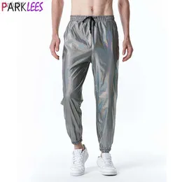 Mens Silver Laser Glitter Jogger Pantaloni della tuta Causale anni '70 Disco Dance Party Pantaloni Uomo Stage Prom Halloween Cosplay Pantaloni Uomo L230520