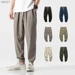 Китайский стиль Harem Jogger Pants Men Cotton Linen Lense Bouns Bunders Мужчины повседневные легкие весенние лето мужчины бегут L230520