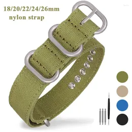 Titta på band 18 20 22 24 26mm Nylon Canvas Strap Universal Armband för män Kvinnor Byte Watchband Accessories Silver Metal Buckle