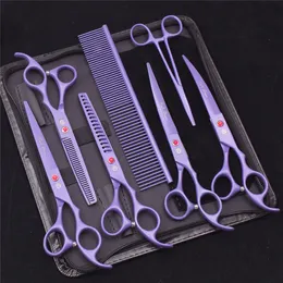 Sax sax 7.0 Pet Grooming Scissors Set Japanese Steel Straight Curved Dog Cat Cutting Thunning Shears Hair Comb Hemostatiska pincett Z3103 230605