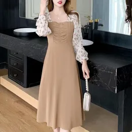 Casual Dresses Vestidos De Mujer Baratos French Dress Women's 2023 Chiffon Long Sleeve Fragmented Flower Robe Femme Chic Elegante