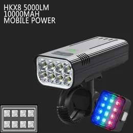 자전거 조명 HKX8 LIGHT 10000MAH HIGH LUMENS LED 자전거 손전등 USB 사이클링로드 MTB LED 230605를위한 USB 충전식 프론트 라이트