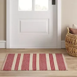 Tappeti Tappeto Tappeti in iuta di cotone a righe rosse Tappetino intrecciato a mano con nappe Decorazioni per la casa Pavimento del soggiorno 36x24 pollici