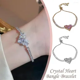 Charm Bracelets Fashion Crystal Heart Link Chain Bracelet For Women Adjustable Sparkling Party Birthday Gift