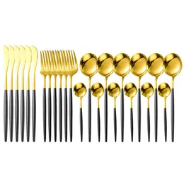 24pcs set black gold dinnerware set 18 10 stainless steel knife fork spoon cutlery set tableware silverware set259g