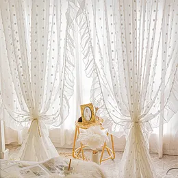 Perde Beyaz Ponpom Sheer Perde Kızlar Odası Romantik Zarif Vintage Tül Tül Işık Filtreleme Pencere Dökümleri Yatak Odası 230506