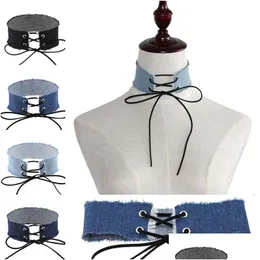 Chokers gotik dantel bandaj ayarlanabilir kolye denim kot pırtık kolyeler boyun bandı yaka kadın kızlar moda takı bir dh4of