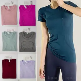 Lu align lu krótki rękaw dziewczyna joga bluzki fitness odcinek Ćwiczenie T-shirty okrągłe szyję sportowe koszulki Kobieta solidna kolor kulturystyka szybka technologia na zewnątrz