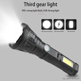 Sensor Lights High Strong LED Flashlight USB Charging Torch Flasglight Zoomable Outdoor Portable Emergency Glare Camping Lighting Light R230606