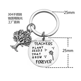 Key Rings Stainless Steel Teaches Ring Tree Charm Letter Teathers Keychain Holder Hangs Fashion Jewelry Will And Sandy Drop Delivery Dh2Ax