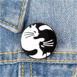 Pins Brooches White Black Cat Hug Brooch Pins Cute Enamel Animal Lapel Pin For Women Men Top Dress Co Fashion Jewelry Will And Sand Dhfie