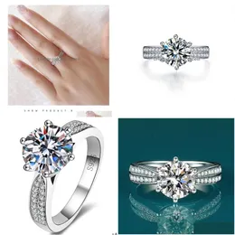 Cluster Ringe 1 Karat Diamant Ring Platte 925 Silber Verlobungsband für Frauen Modeschmuck Geschenk Will und Sandy Drop Lieferung DHU8Y
