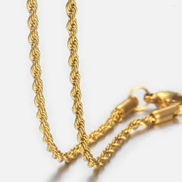 Kedjor 2mm Twisted Rope Necklace For Women Men Chain Yellow Gold Color Fashion SMELLE POCESITAL 18-22Inch HGN445