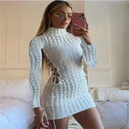 Damskie sukienki dzianinowe seksowne solidne kolor długie rękawie Slim Fit Fit Hip Bodycon sukienka moda pusta sukienka damska sukienka damska