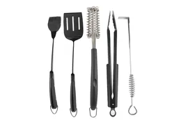 PitMaster King 5pc Silicon Ergonomic Handle Grill Cook Clean Set with Spatula, Tongs, Basting Brush, Cleaning Tools