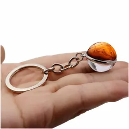 Schlüsselanhänger Neun Planeten Planet Zeit Edelstein Schlüsselbund Glas Cabochon Kugel Anhänger Ring Handtasche Hängt Modeschmuck Geschenk Drop Lieferung Dhz8C