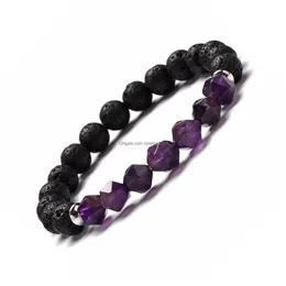 Perlen 8 mm Strang facettierte Amethyst Lapis Rosenquarz Armband Dreieck Naturstein vulkanische Lava Tropföl Aromatherapie Armbänder F Dh1Ed