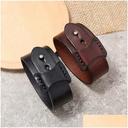 Bangle Wide Leather Armband manschett exotiskt svart armband för män mode smycken droppleverans armband dhugz