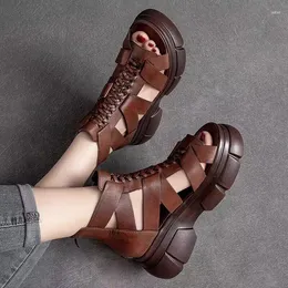 Sandaler damer Casual Wedge Cage Ankle Boots Summer Gothic Style Shoes Female Gladiator Platform High Heels 2023