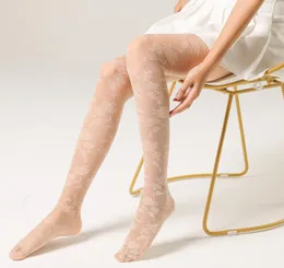 Damen-Socken, Jacquard-Blumenmuster, modische transparente Strumpfhosen, hohe Flexibilität, schicke Strumpfhosen, weiße Farbe, Damen-Dessous-Strümpfe