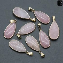 Natural Crystal Stone Gold Plated Water Drop Aventurine Rose Quartz Tiger's Eye Opal Agate Pendants Diy Necklace Jewelry Making