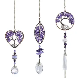 Pendants Round Natural Stone Amethyst Tree Of Life Heart Wall Hanging Pendant Door Garden Home Decor Arts Ornament Drop Delivery Craf Dhyak