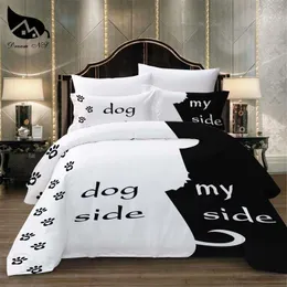 Bedding sets Dream NS Simple Black White Bedding Set CatDogHe and her Couple Bedclothes Pillowcase Customized Home Textiles Bed Set 230606