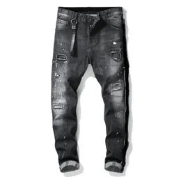 mens luxury designer jeans denim black ripped pants the version fashion broken hole Italy brand bike designerR5SF4784173