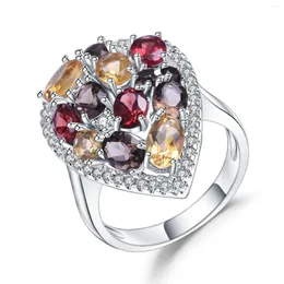 Küme Yüzük Gem'in Balesi Çok Molor Doğal Garnet Citrine Dumanlı Kuvars Taş 925 Sterling Gümüş Kokteyl Yüzüğü Kadın Mücevherleri