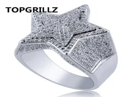 TOPGRILLZ Hip Hop Five Star Rings Men39s Gold Silver Color Iced Out Cubic Zircon Jewelry Ring Gifts6962311