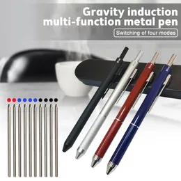 Metallo 4 in 1 penna multicolore sensore di gravità penna a sfera 3 penna romanzo a colori e 1 matita meccanica ufficio scuola cancelleria Gfit