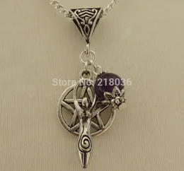 Vintage Silver Fertility GoddessPentagram Necklaces Amethyst Charms Bead Chain Statement NecklacesPendants Jewelry Friendship Gi9728290