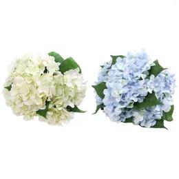 Buquê de flores decorativas de seda artificial 14 cabeça grande hortênsia para quarto de casamento em casa El azul branco