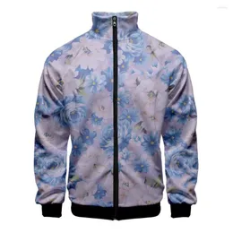 Men's Jackets Ancient Flowers 3D Stand Collar Hoodies Men Women Zipper Hoodie Casual Long Sleeve Jacket Coat Clothes Floral