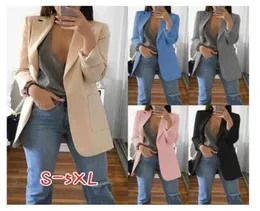 New Plus Size 2020 Women Elegant Slim Casual Solid Business Blazer Bodycon Long Blazers Jacket Ladies Spring Autumn Suit2846372