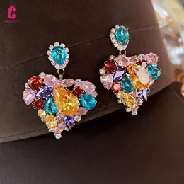 Dangle Earrings Korea Sweet Colorful Rhinestone Love Heart Drop Light Luxury Personality Creative Design Earring For Women Jewelry