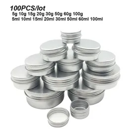 100pcs aluminiowe słoiki cyna 5G/10G/15G/20G/30G/50G/60G/80G/100G Metalowy metalowy kosmetyki Care Care Creak Balm Balm Balming 1qya